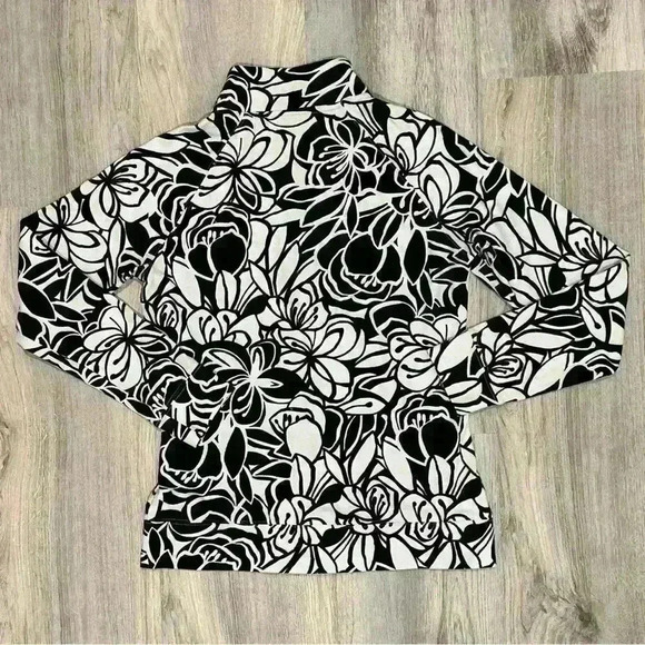 Liz Claiborne Black White Floral Full Zip Up Mock Neck Sweatshirt Jacket Size S - Picture 6 of 8